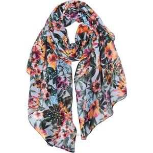 Women Bluegreen Fashion Flowers Print Scarves Winter Head Shawl Cotton Wrap